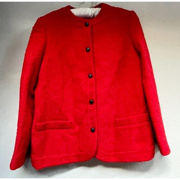Vintage Schrader Sport Womens Wool Mock Neck Button Cardigan Sweater Size 12 Red - Picture 1 of 8